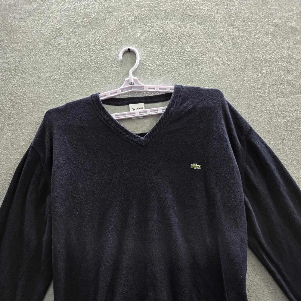 Lacoste Men Sweater 7 Navy Logo Long Sleeve Preppy V Neck